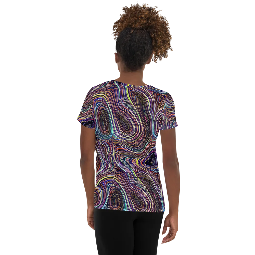 Neon Topography on Women's Athletic T-Shirt — Back