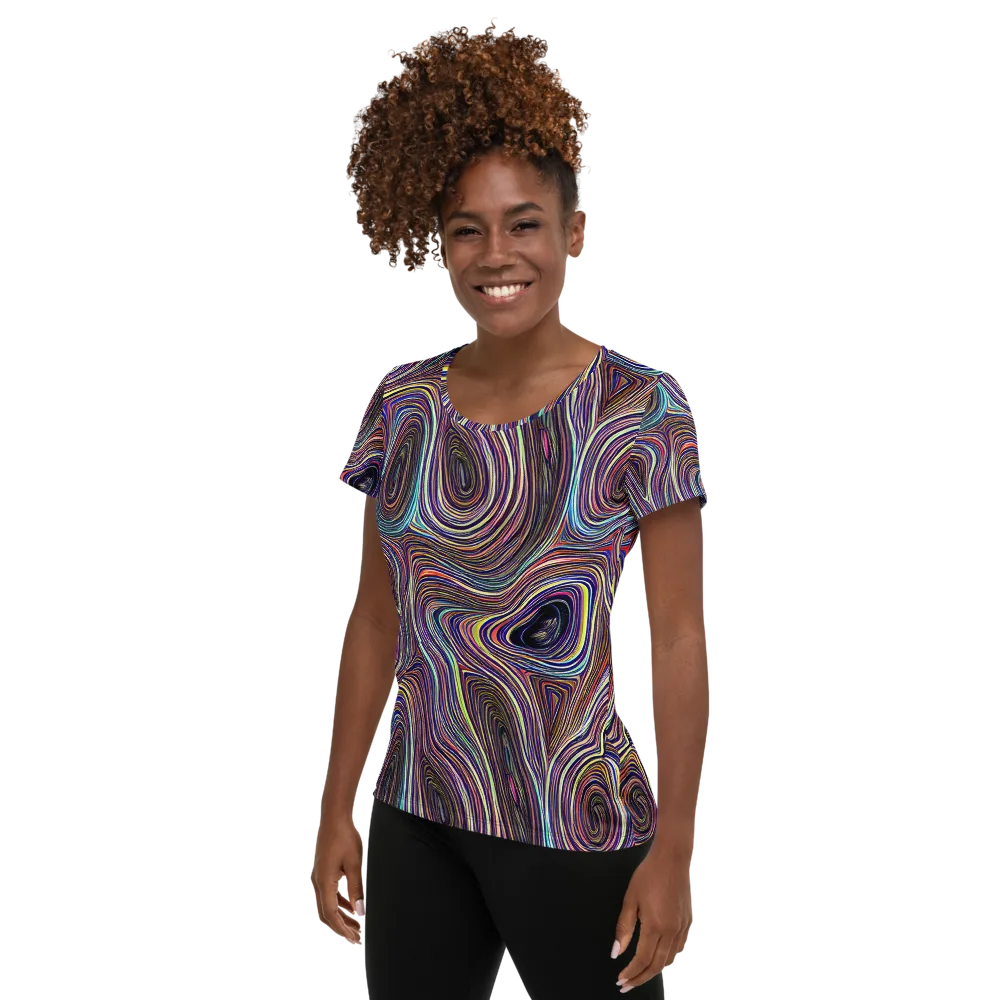 Neon Topography on Women's Athletic T-Shirt — Left