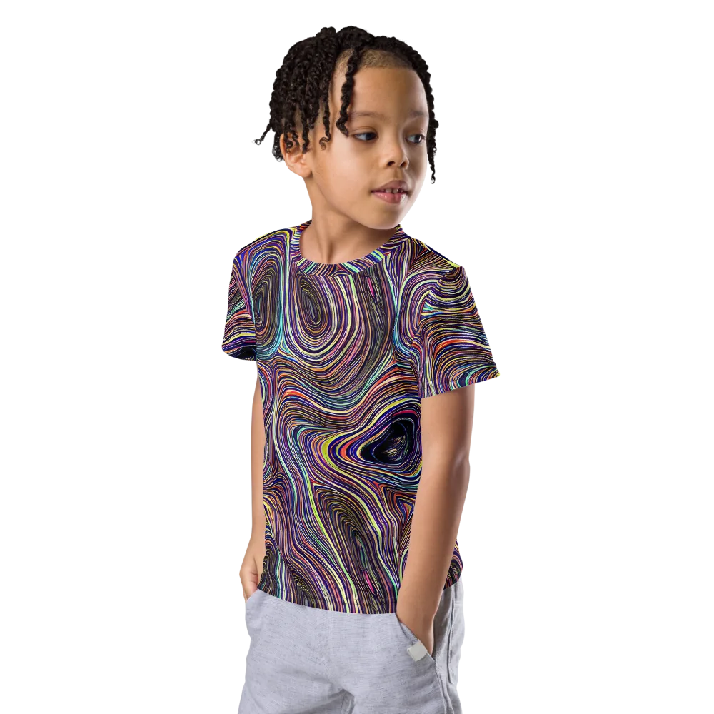 Neon Topography on Kids Crew Neck T-Shirt — Left Front