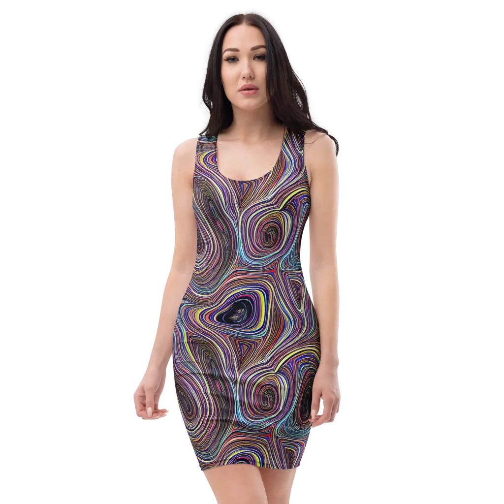 Neon Topography on Bodycon Dress — Front