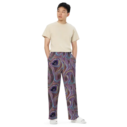Neon Topography on a Wide-Leg Pants