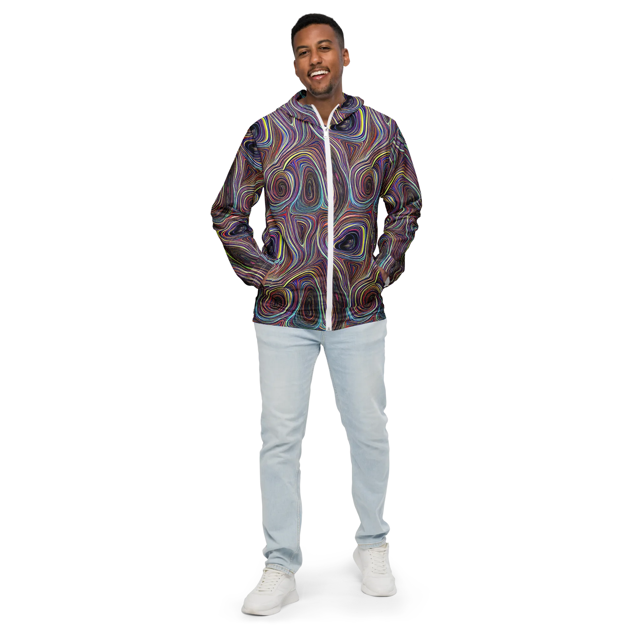 Neon Topography on Men's Windbreaker — Front