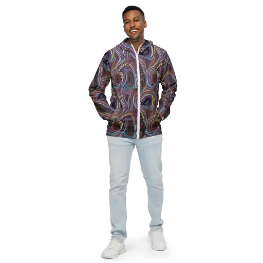 Neon Topography on a Men's Windbreaker