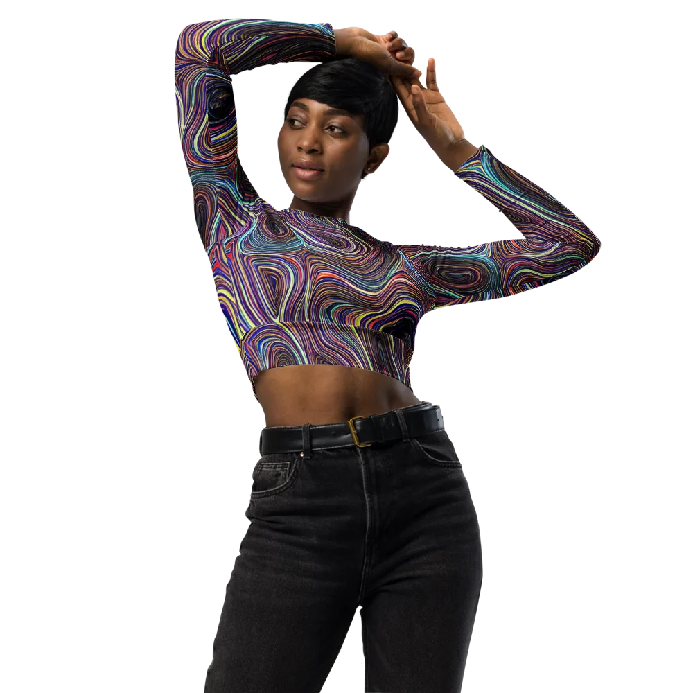 Neon Topography on Long Sleeve Crop Top — Front