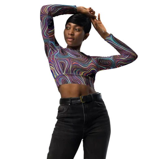 Neon Topography on a Long Sleeve Crop Top