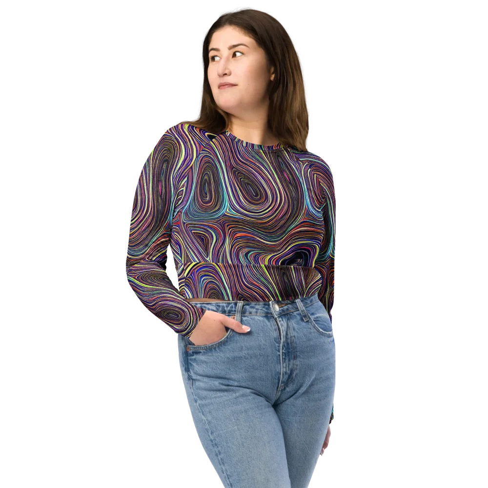 Neon Topography on Long Sleeve Crop Top — Front