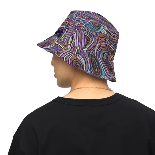 Neon Topography on a Reversible Bucket Hat