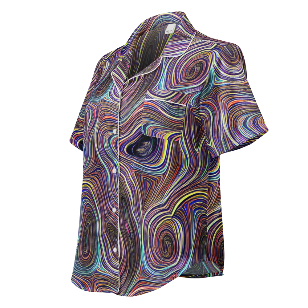 Neon Topography on Women's Short Sleeve Pajama Top — Left Front