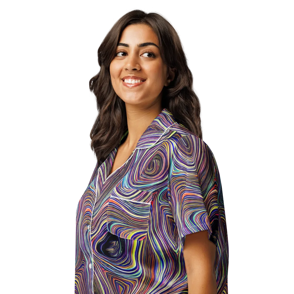 Neon Topography on Women's Short Sleeve Pajama Top — Left Front