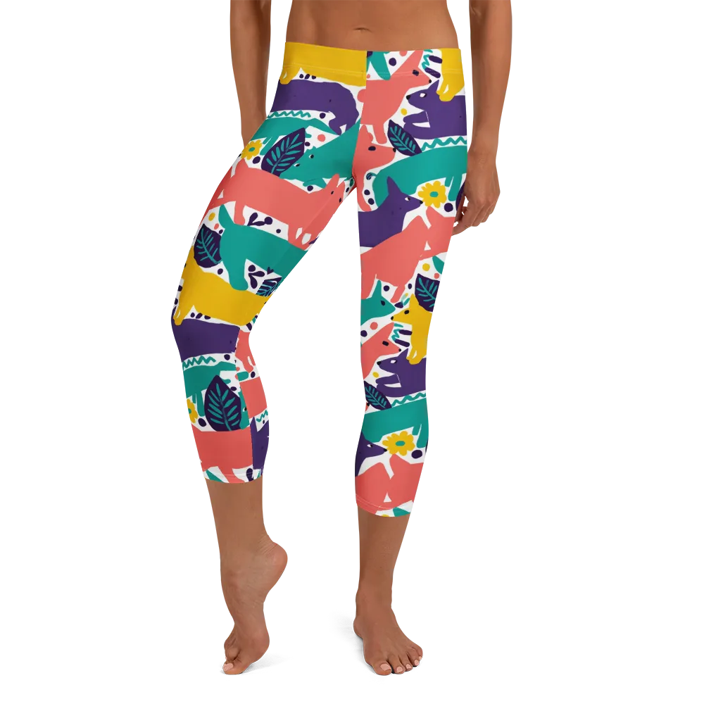 Wildlife Parade on Capri Leggings — Front