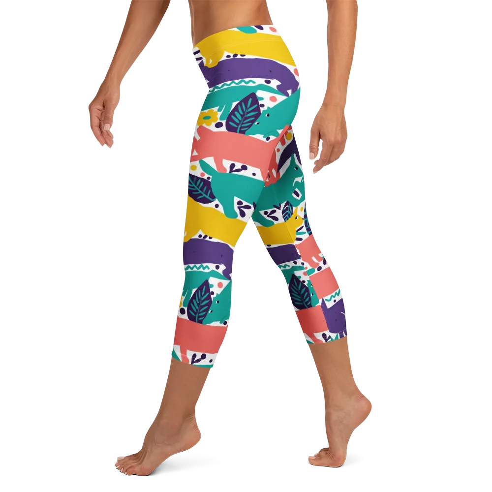 Wildlife Parade on Capri Leggings — Left