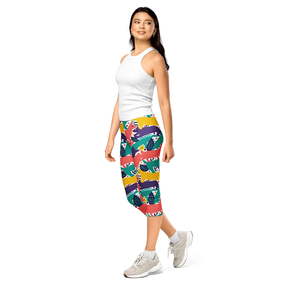 Wildlife Parade on Capri Leggings — Left Front