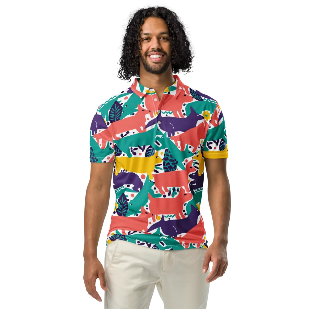 Wildlife Parade on Men's Slim Fit Polo Shirt — Front