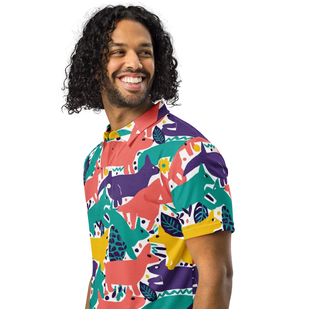Wildlife Parade on Men's Slim Fit Polo Shirt — Left Front