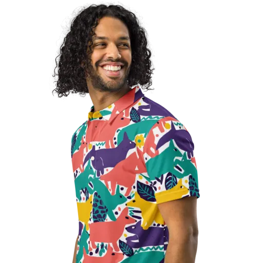 Wildlife Parade on a Men's Slim Fit Polo Shirt