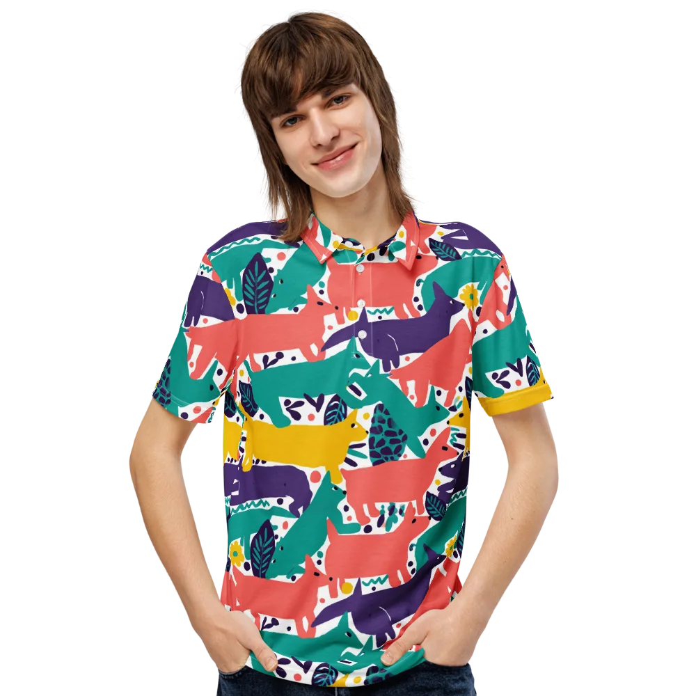 Wildlife Parade on Men's Slim Fit Polo Shirt — Front