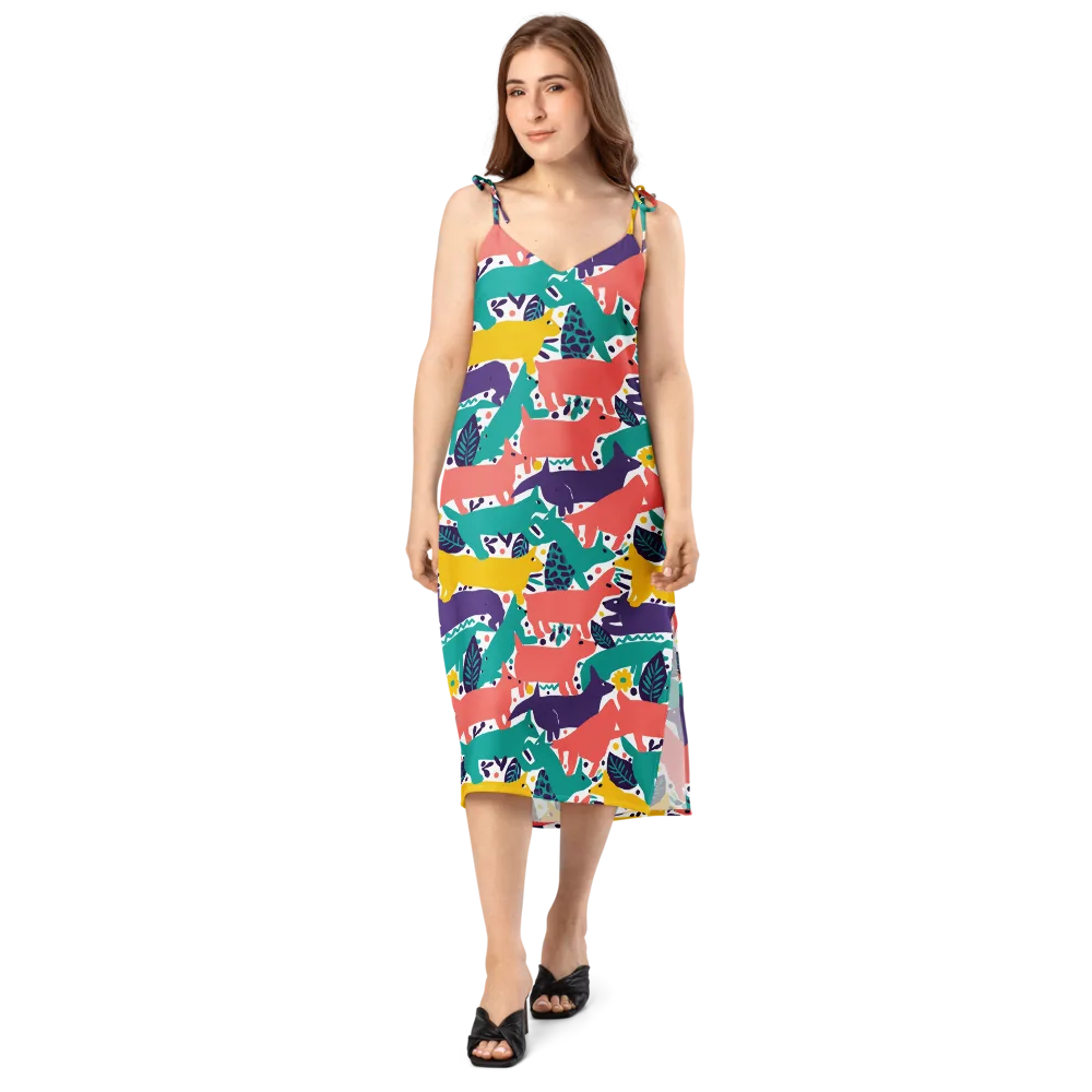 Wildlife Parade on Slip Dress — Front