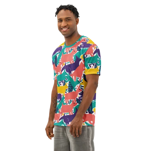 Wildlife Parade on a Men's Cotton Crew Neck T-Shirt