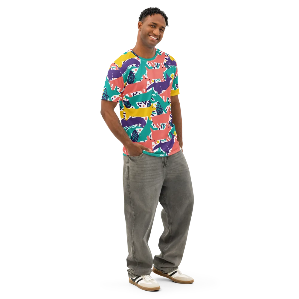 Wildlife Parade on Men's Cotton Crew Neck T-Shirt — Right Front