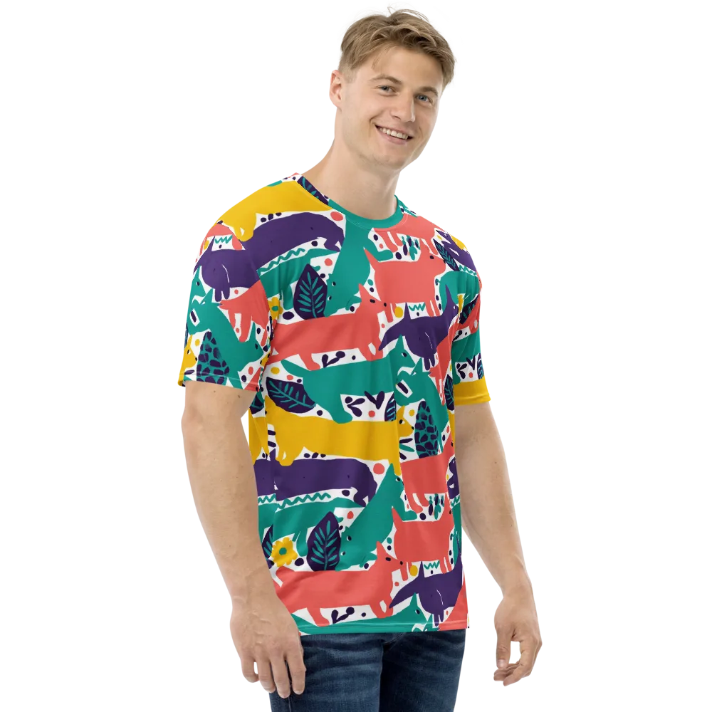 Wildlife Parade on Men's Crew Neck T-Shirt — Right