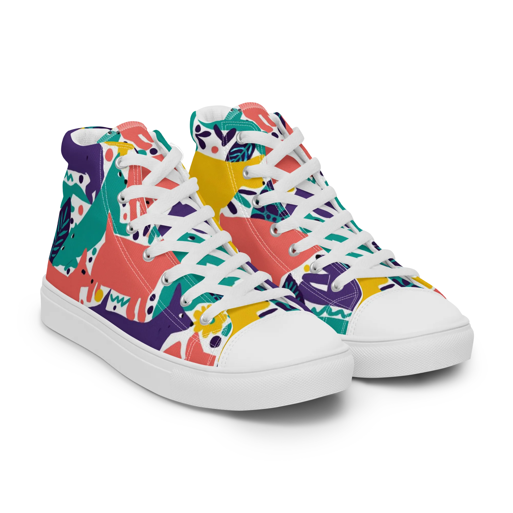 Wildlife Parade on Men's High Top Canvas Shoes — Right Front