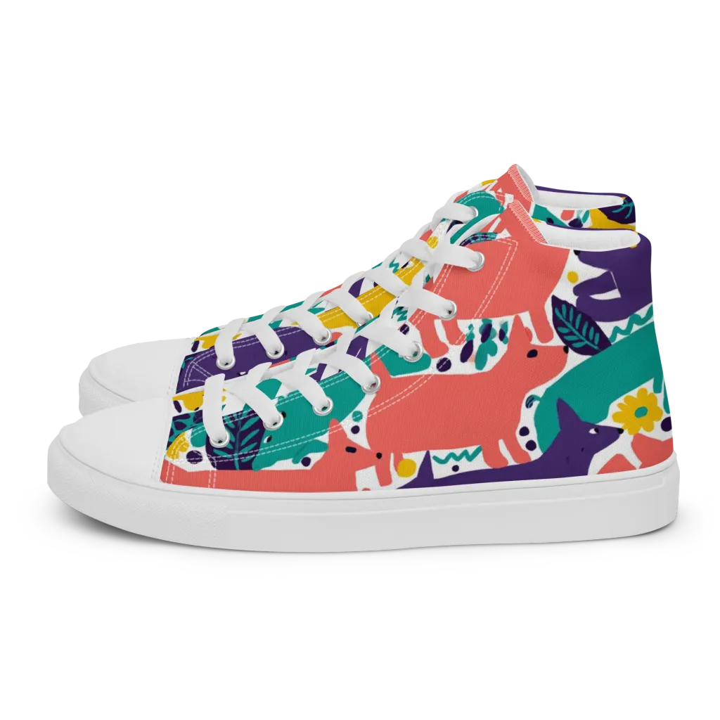 Wildlife Parade on Men's High Top Canvas Shoes — Left