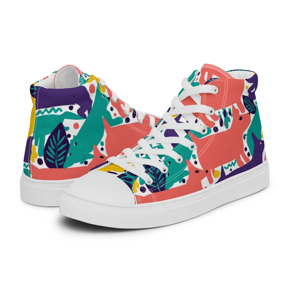 Wildlife Parade on Men's High Top Canvas Shoes — Left