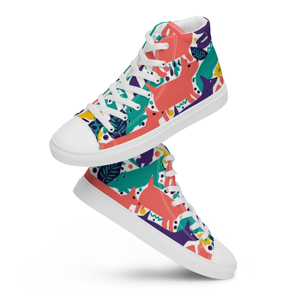 Wildlife Parade on Men's High Top Canvas Shoes — Front
