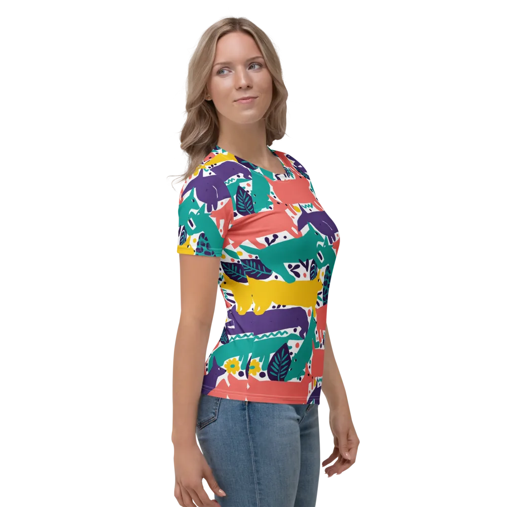Wildlife Parade on Women's Crew Neck T-Shirt — Right