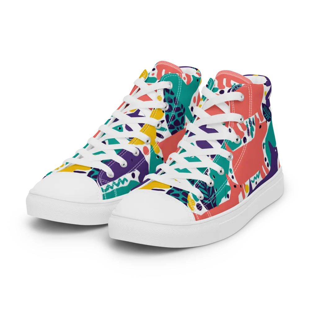 Wildlife Parade on Women's High Top Canvas Shoes — Left Front