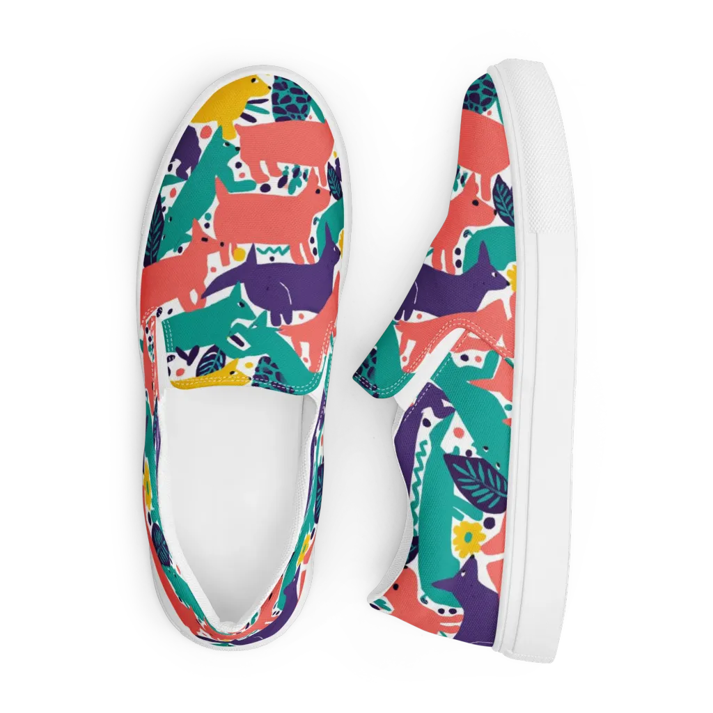 Wildlife Parade on Men's Slip-On Canvas Shoes — Front