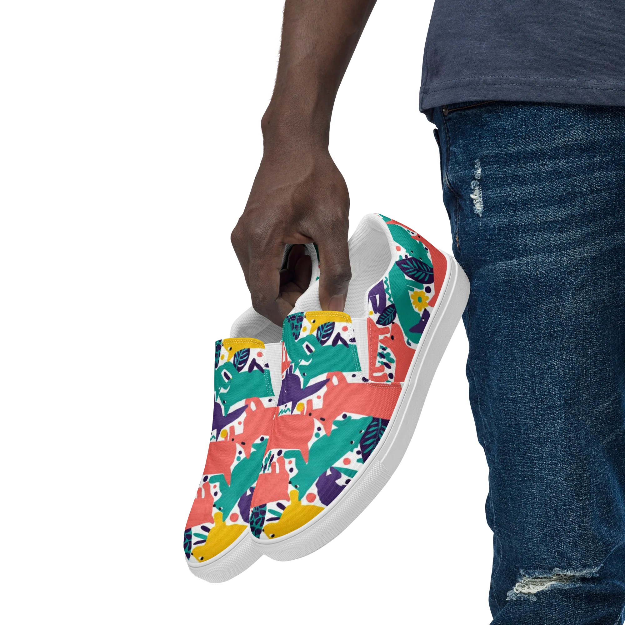 Wildlife Parade on Men's Slip-On Canvas Shoes — Left Front