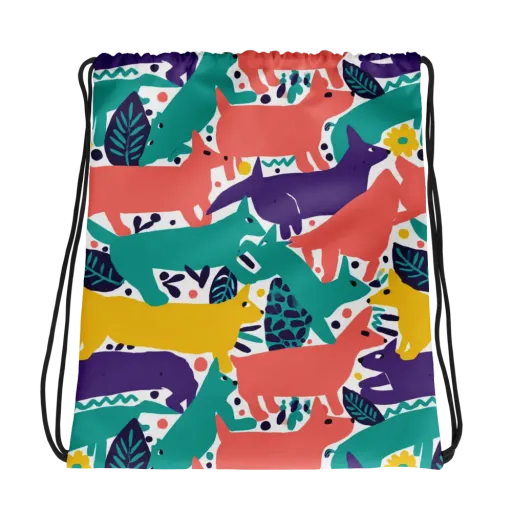 Wildlife Parade on a Drawstring Bag