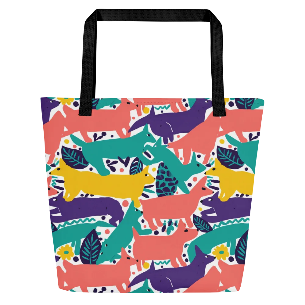 Wildlife Parade on Large Tote Bag W/ Pocket — Front