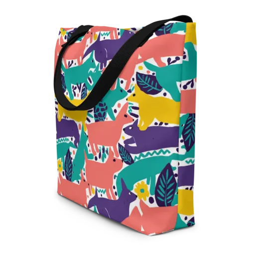 Wildlife Parade on a Large Tote Bag W/ Pocket