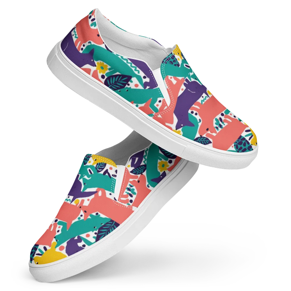 Wildlife Parade on Women's Slip-On Canvas Shoes — Front
