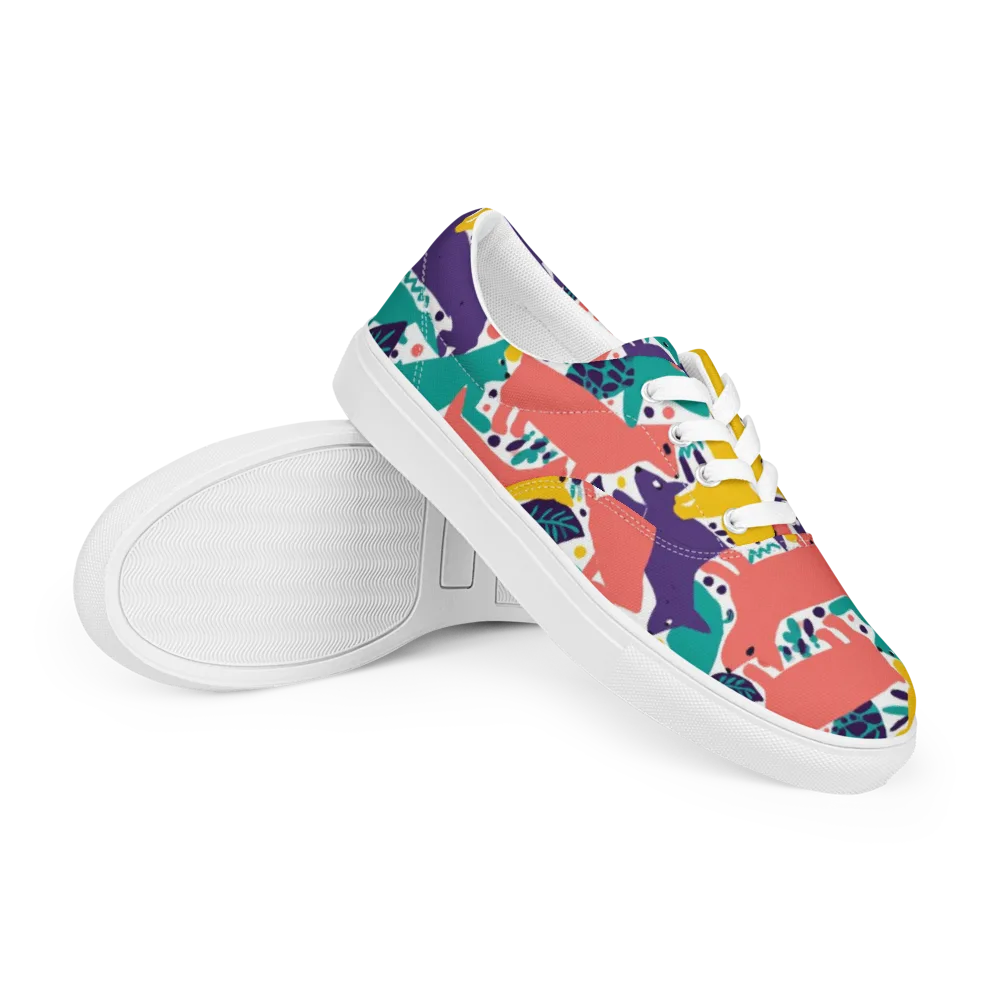 Wildlife Parade on Men's Lace-Up Canvas Shoes — Right Front