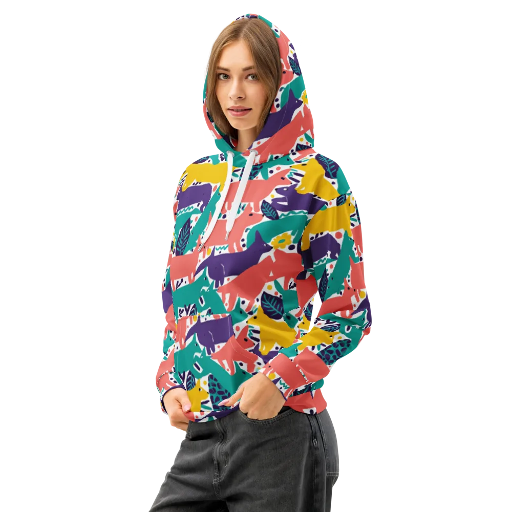 Wildlife Parade on Cotton Hoodie — Left Front