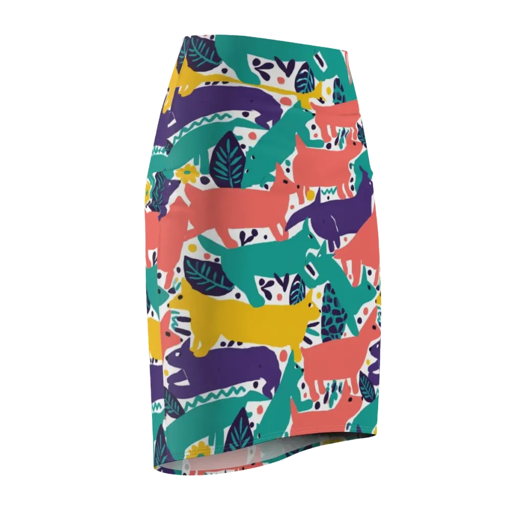 Wildlife Parade on Pencil Skirt — Front Side
