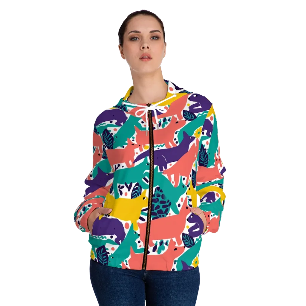 Wildlife Parade on Women's Full-Zip Hoodie — Front On Person