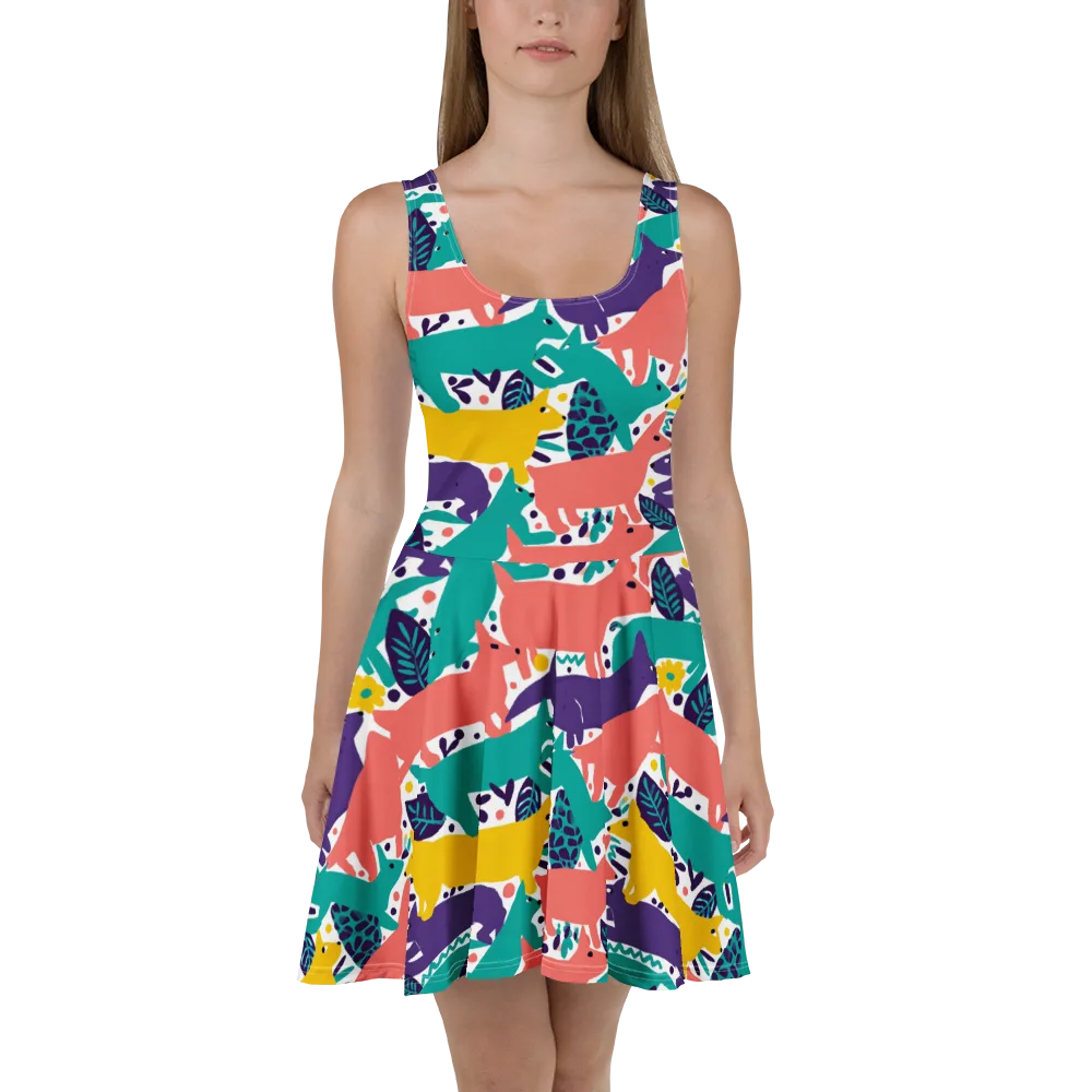 Wildlife Parade on Skater Dress — Front