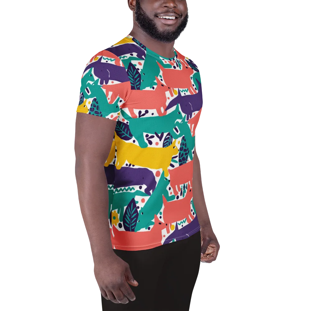 Wildlife Parade on Men's Athletic T-Shirt — Right
