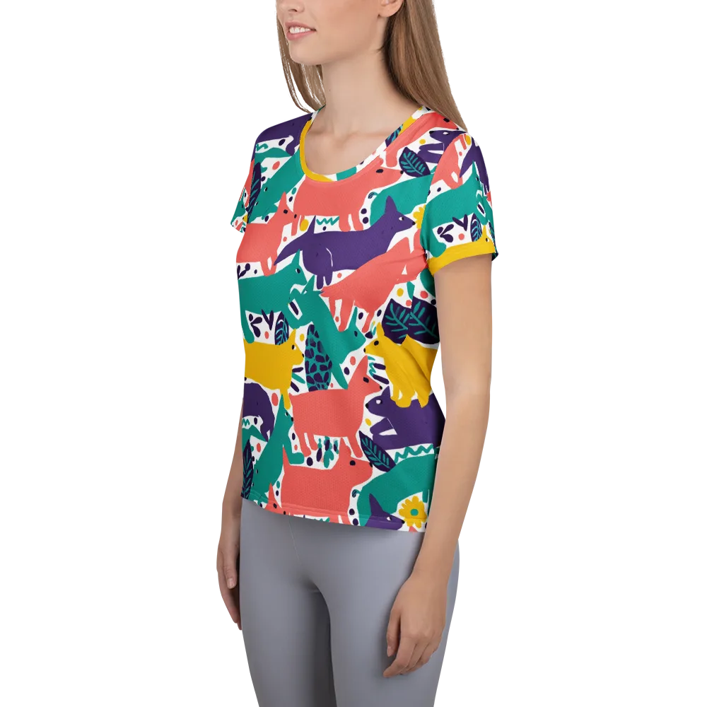 Wildlife Parade on Women's Athletic T-Shirt — Left
