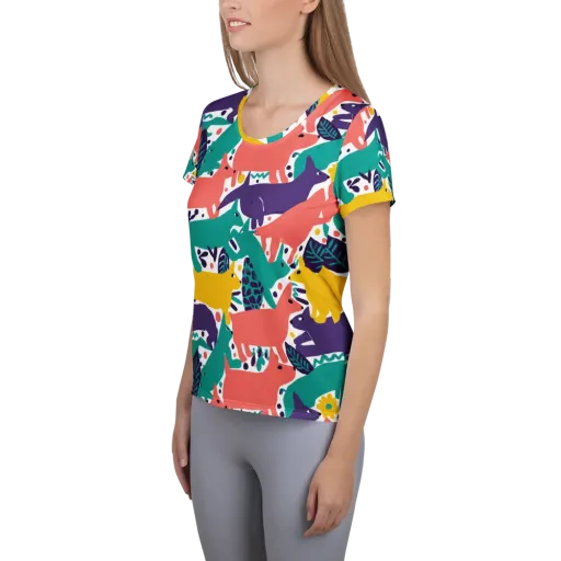 Wildlife Parade on a Women's Athletic T-Shirt