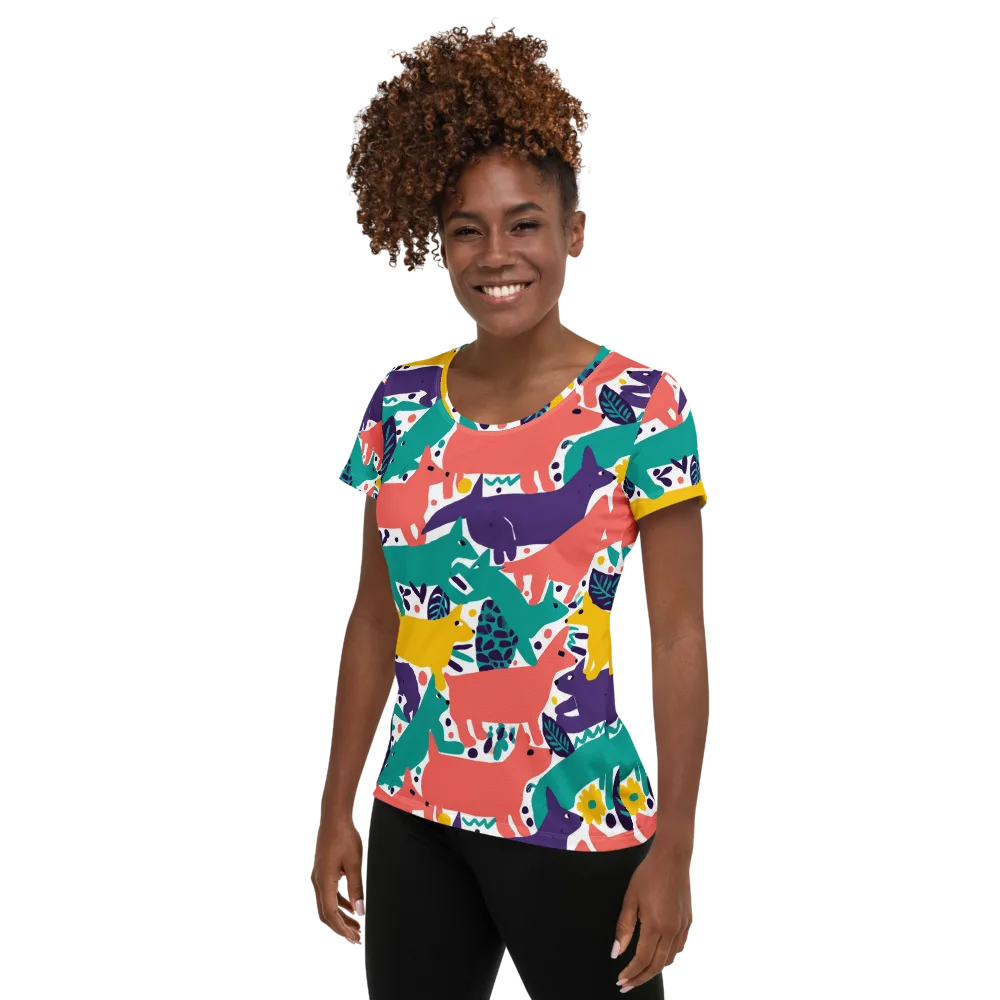 Wildlife Parade on Women's Athletic T-Shirt — Left