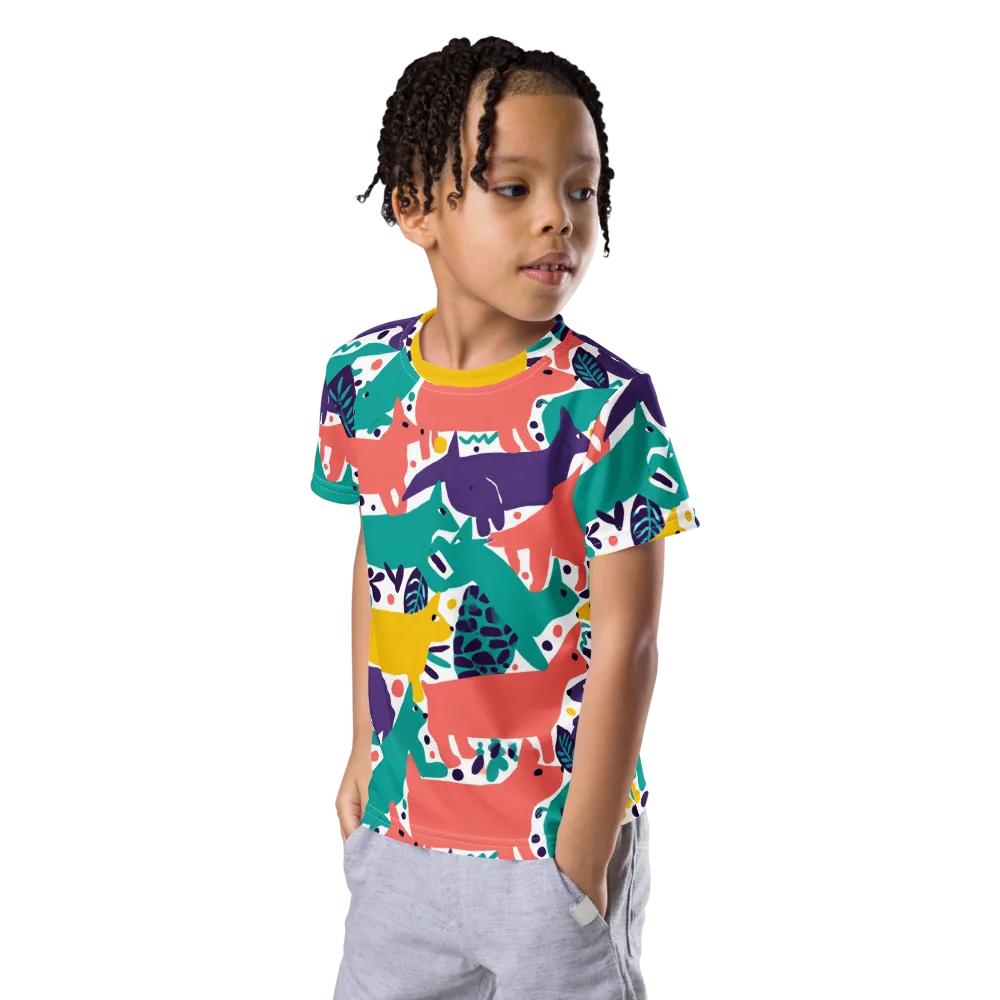 Wildlife Parade on Kids Crew Neck T-Shirt — Left Front