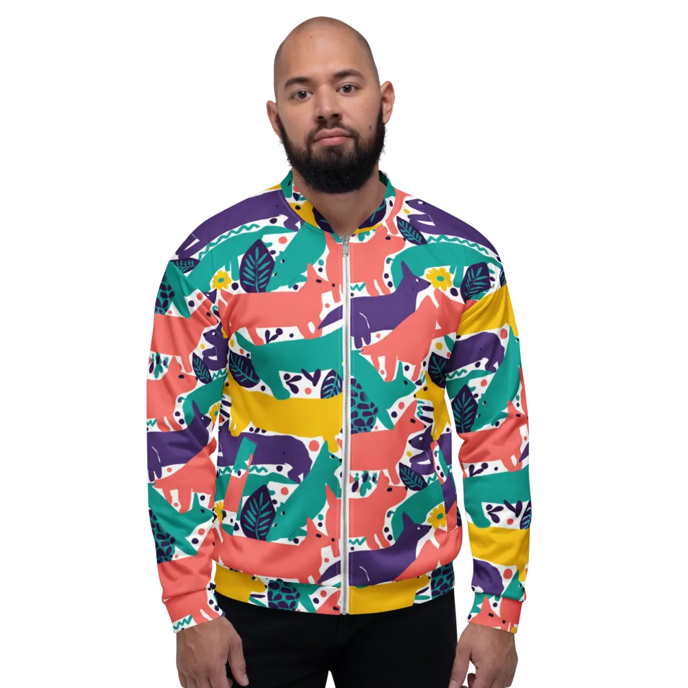 Wildlife Parade on Bomber Jacket — Front
