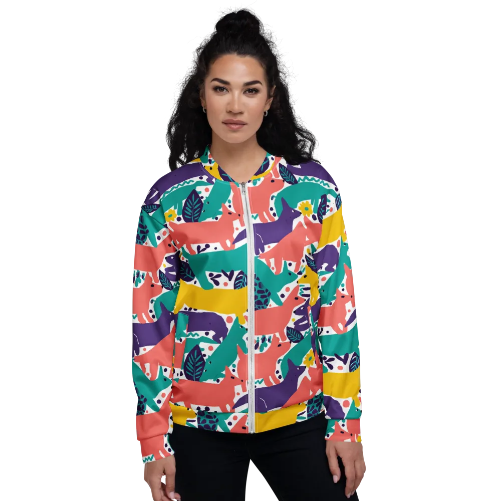 Wildlife Parade on Bomber Jacket — Front