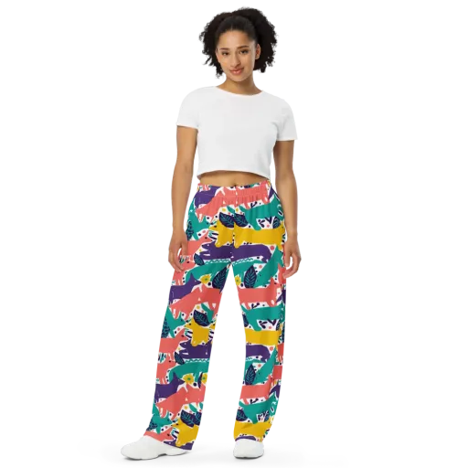 Wildlife Parade on a Wide-Leg Pants