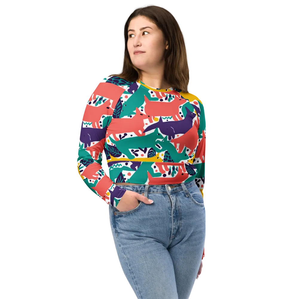 Wildlife Parade on Long Sleeve Crop Top — Front